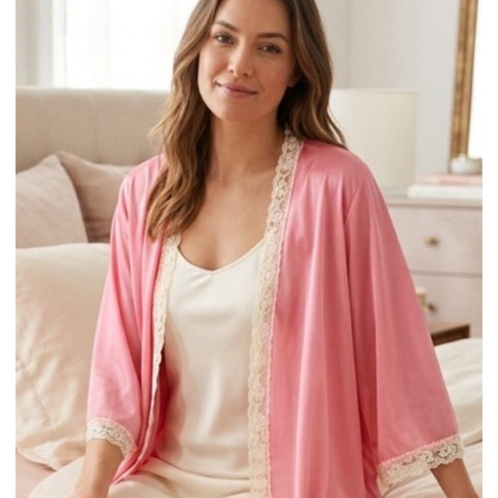 Vintage Pink Nylon and Lace House Jacket
